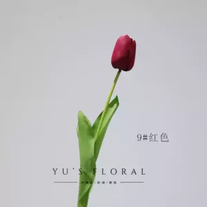 Artificial flowers tulips artificial flowers light luxury high-end single moisturizing hand-feel silk flower landscaping ornaments home soft decoration photography - 9# bright red