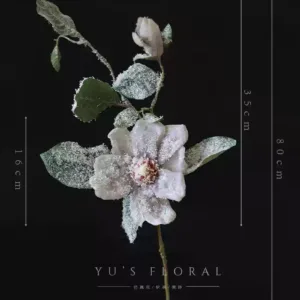 Artificial flowers with Christmas atmosphere. White and gray artificial snowflakes with glitter powder on the surface. Chips will fall off. Be careful when photographing. - Magnolia - gray with artificial snowflakes on the surface