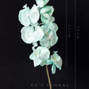 Artificial flowers with Christmas atmosphere. White and gray artificial snowflakes with glitter powder on the surface. Chips will fall off. Be careful when photographing. - Phalaenopsis - mint blue with artificial snowflakes on the surface