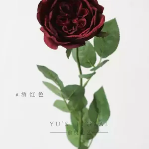 Artificial flower single-headed Austin rose single-branch artificial flower interior decoration floral foreign trade while supplies last - Claret