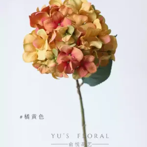 Simulated flower hydrangea retro oil painting style single fake flower orange red home decoration floral landscaping photography props - orange
