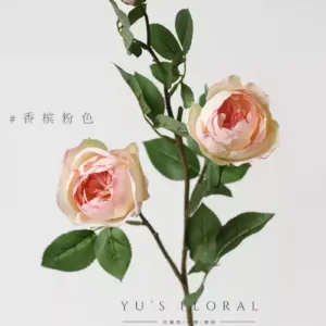 Artificial flowers, piano roses, home floral arrangements, soft decoration single artificial flowers, indoor flowers, foreign trade export final order - champagne pink