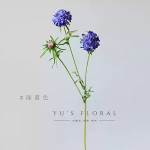 Artificial flower pine, cordyceps, chrysanthemum, purple-red single-branch artificial flowers, indoor home floral soft furnishings, photography props - dark blue