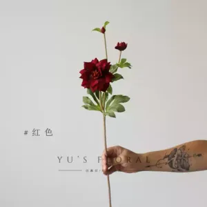 Artificial flower Christmas rose red floral home decoration single artificial flower photography props ornaments flower floral landscaping - red