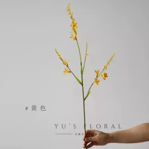 Simulated flower flame orchid orange red hand held flower home decoration floral single artificial flower silk flower photography props - yellow