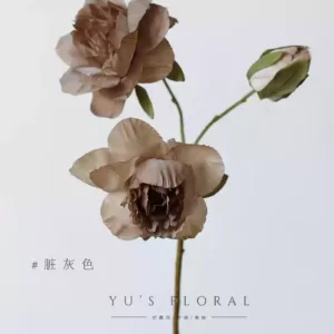 Artificial flowers, three-headed oil painting peonies, retro-colored flowers, landscaping floral decoration, model room, decoration, home furnishing - dirty gray