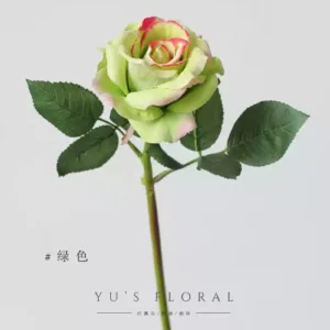 Simulated flower green rose single branch flower material home flower arrangement soft decoration display retro flower photography props - green