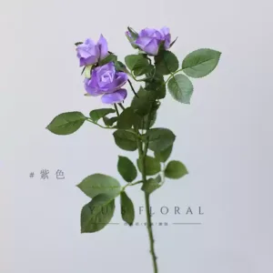 Simulated flower multi-headed small rose red wedding single branch artificial flower indoor home floral soft decoration display foreign trade tail goods - Purple