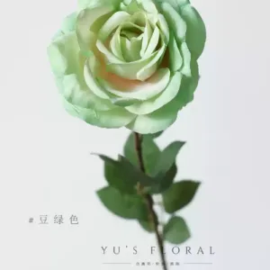 Artificial flower blooming rose single branch artificial flower indoor home decoration floral landscaping large flower head foreign trade last order - Bean green