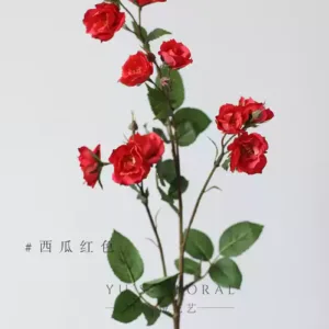Simulated flower multi-headed small roses with light texture and flowers for home decoration, floral soft decoration, landscaping photography props - watermelon red