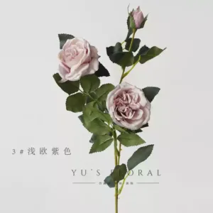 Simulated flower three-head retro lychee small rose home decoration floral soft decoration landscaping wedding floral Morandi color - Light European purple