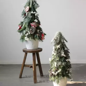 Christmas tree, Christmas atmosphere ornaments, niche finished product including basin, complete set of 75cm handwritten greeting cards, high simulation pine branches - For prices above 10 sets, please send a private message to customer service