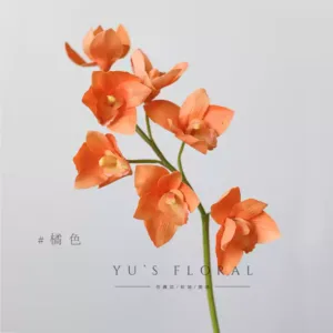 Simulated flower cymbidium orange green wedding home decoration soft furnishings aesthetic floral landscaping ornaments - orange
