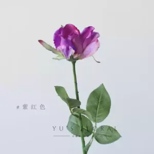 Simulated flower red sleeve rose buds pink rose home single artificial flower interior decoration flower wedding display - Purple red