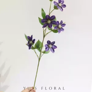 Artificial flowers, purple flowers, clematis, round petals, silk cloth, floral landscaping, space presentation, soft decoration floral art - Purple