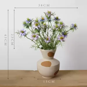 Artificial flowers, black seeds, small flowers, single artificial flowers, blue home flowers, wild style lawn decoration, soft furnishings - Vase+7 flowers