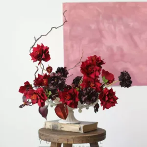 Artificial flower Christmas rose red floral home decoration single artificial flower photography props ornaments flower floral landscaping - The work material package is only for flowers