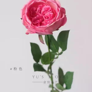 Artificial flower single-headed Austin rose single-branch artificial flower interior decoration floral foreign trade while supplies last - pink