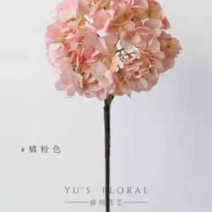 Simulated flower retro long pole hydrangea home decoration floral single branch fake silk flower photography props floral landscaping - orange pink