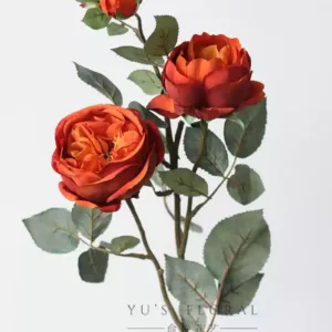 Artificial flower rose David Austin red artificial flower silk flower home display floral landscaping foreign trade flower materials - retro orange red