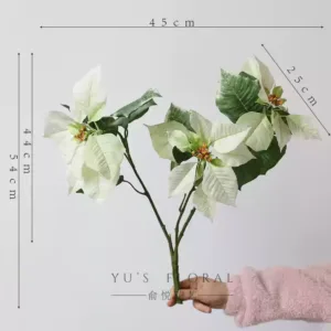 Artificial flowers with Christmas atmosphere. White and gray artificial snowflakes with glitter powder on the surface. Chips will fall off. Be careful when photographing. - Christmas Flower-Light Green