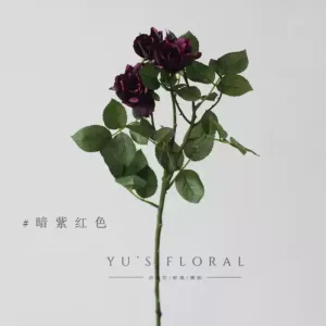 Simulated flower multi-headed small rose red wedding single branch artificial flower indoor home floral soft decoration display foreign trade tail goods - dark purple red