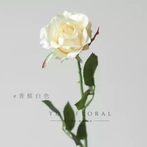 Artificial flower red sleeve rose medium purple half-open rose home single branch artificial flower interior decoration flower - champagne white