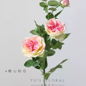 Artificial flower David Austin French rose single branch artificial flower home decoration silk flower photography props soft decoration display - candy pink