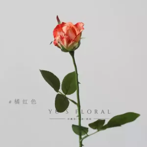 Simulated flower red sleeve rose buds pink rose home single artificial flower interior decoration flower wedding display - orange red