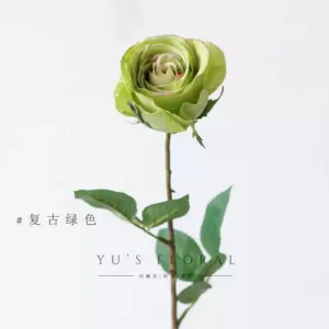 Simulated flower beauty rose pink bud foreign trade last order light pink floral landscaping soft decoration wedding setting - Single head retro green