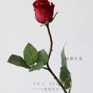Artificial flower rose flower bone light orange velvet texture single artificial flower indoor home decoration foreign trade final order - B style red
