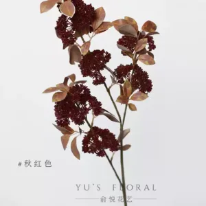 Simulated flowers, autumn leaves, Xiaobao Sedum, retro coffee color, single artificial flowers, space display, photography props, hotel - autumn red