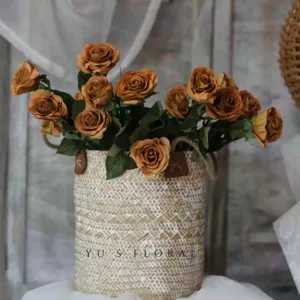 Simulated flower European rose retro ginger coffee color moisturizing feel rose wedding layout natural flower arrangement sample room - 15 branches not including flower basket