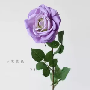 Artificial flower blooming rose single branch artificial flower indoor home decoration floral landscaping large flower head foreign trade last order - light purple