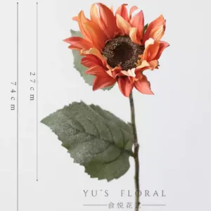Simulated flower sunflower sunflower single branch fake flower oil painting style indoor home soft decoration photography props floral landscaping - Oil painting big sunflower-orange