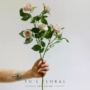 Simulated flowers, 6 small garden roses, gray Morandi color, bouquet main flower, wedding decoration flower props - grey