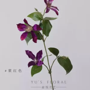 Simulated Flower Valley Clematis Light Purple Blue Home Decoration Floral Silk Flower Single Photography Prop Ornament Display - Purple red
