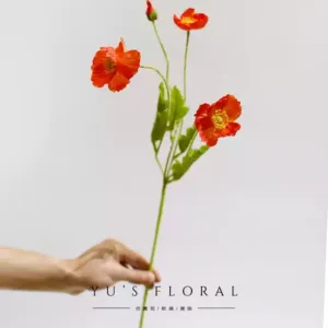 Simulated poppies, light luxury, high-end single-branch silk flowers for landscaping, indoor home decoration, photography props - orange red