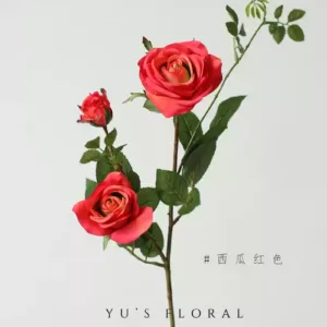 Artificial flower small rose garden multi-head single-branch artificial flower indoor decoration floral arrangement flower rose red wedding hall - watermelon red