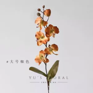 Simulated flower retro small butterfly orchid nine wine red single branch artificial flower indoor home decoration floral landscaping photography props - Large coffee color