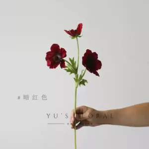 Simulated flower three-headed anemone wedding lobby home flower art single fake flower silk flower photography props soft decoration - dark red