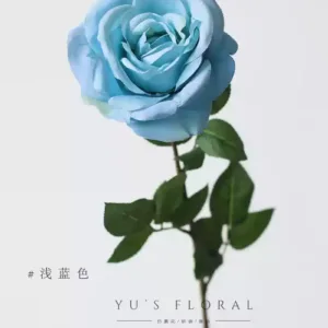 Artificial flower blooming rose single branch artificial flower indoor home decoration floral landscaping large flower head foreign trade last order - light blue