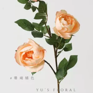 Artificial flowers, piano roses, home floral arrangements, soft decoration single artificial flowers, indoor flowers, foreign trade export final order - coral orange