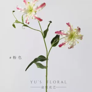 Artificial flower Gloria flame lily hand-colored artificial flower single branch artificial flower niche light luxury craft display soft decoration - pink