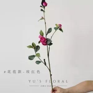 Artificial Flowers Camellia Chinese Style Artificial Flowers Interior Home Decoration Space Furnishings Ornaments Photography Props - Bud style-rose red