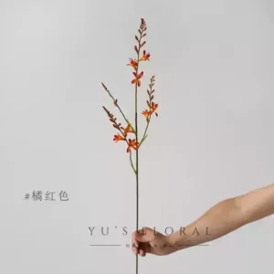 Simulated flower flame orchid orange red hand held flower home decoration floral single artificial flower silk flower photography props - orange red