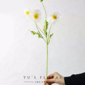 Simulated poppies, light luxury, high-end single-branch silk flowers for landscaping, indoor home decoration, photography props - White