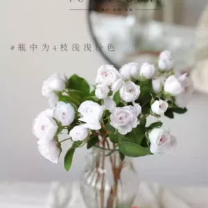 Artificial flower mist bubble multi-headed rose engagement arrangement small rose home decoration single artificial flower photography props - 4 flowers + vase