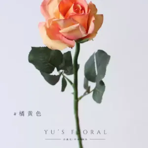 Artificial flowers, red roses, single artificial flowers, indoor home flower art, soft furnishings, foreign trade final order - orange