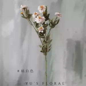 Artificial flowers, multi-headed zinnias, wild flowers, single artificial flowers, silk cloth, home decoration floral art, soft furnishing display - dry white